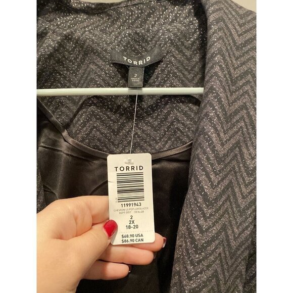 Torrid Uptown Chevron Metallic Peplum Blazer NWT Size 2 - Picture 3 of 8